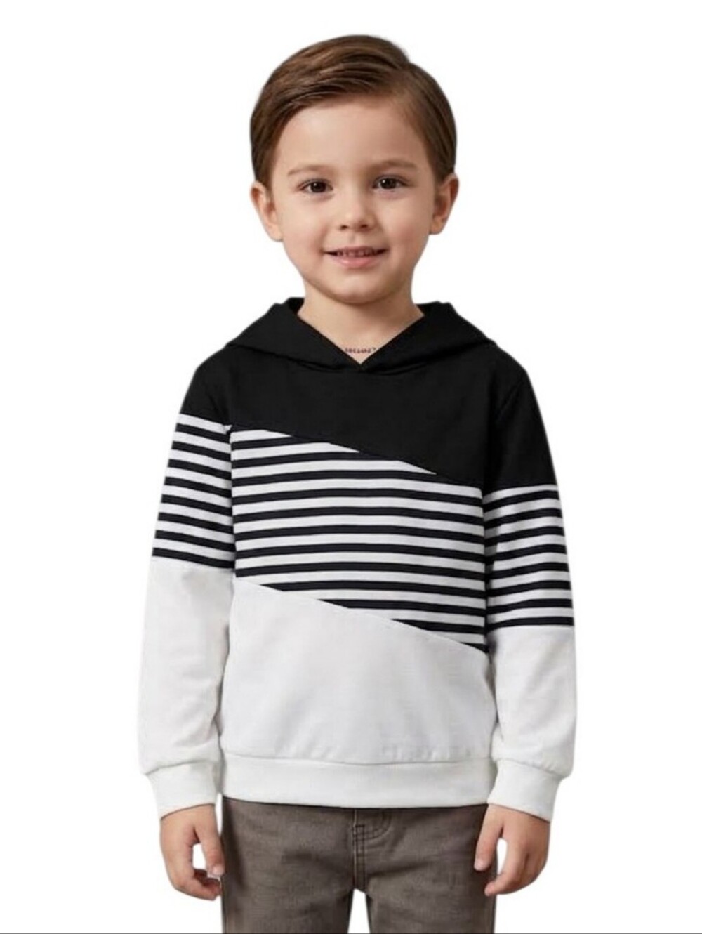 Pat Pat Colorblock Striped Hooded Sweatshirt Navy & White Size 4-5